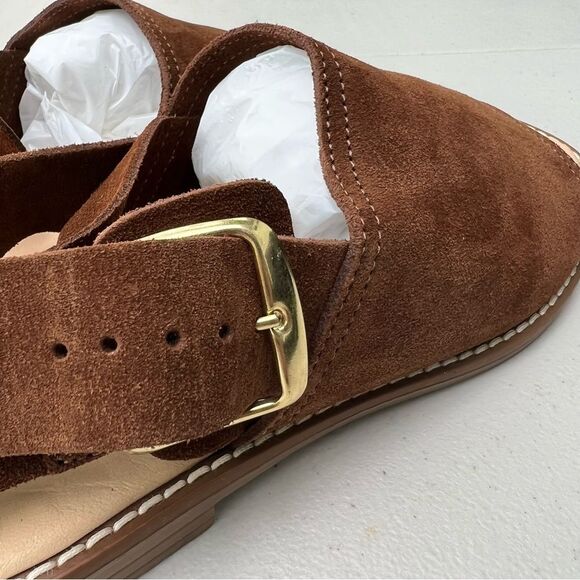 Avellini Sandal Women Sz 7.5 Made in Italy 🇮🇹 Brown Suede Gold Buckle - Picture 15 of 16